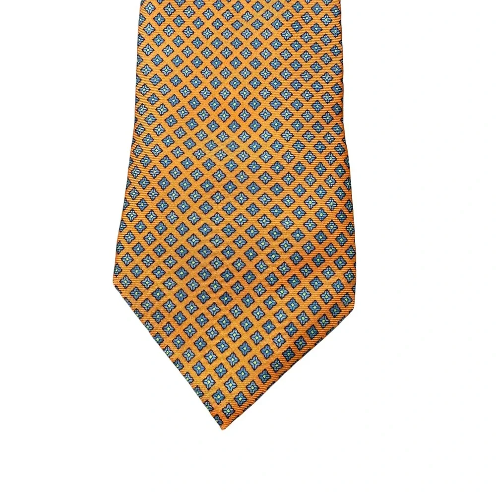 Arcuri Silk Tie Orange Blue Geometric Medallion Pattern Mens Necktie Italy